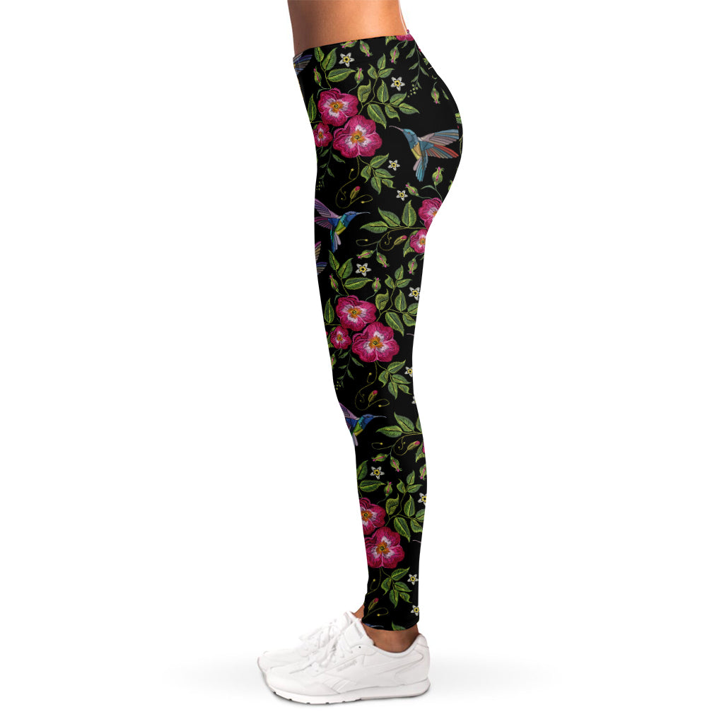 Wild Flowers And Hummingbird Print Women's Leggings