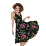 Wild Flowers And Hummingbird Print Women's Sleeveless Dress