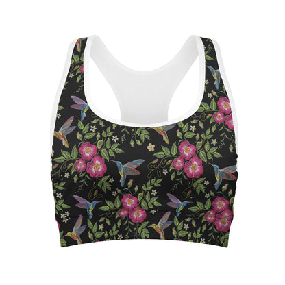 Wild Flowers And Hummingbird Print Women's Sports Bra