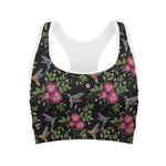 Wild Flowers And Hummingbird Print Women's Sports Bra