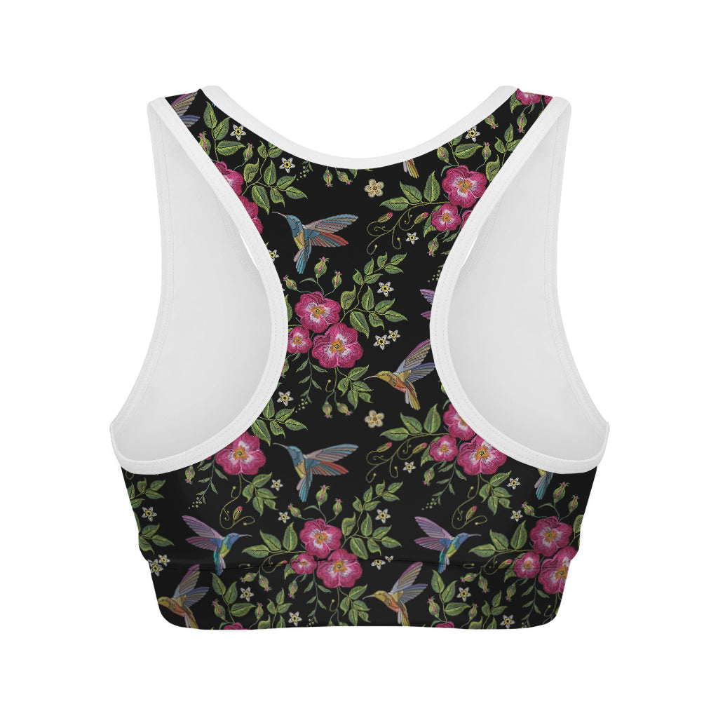 Wild Flowers And Hummingbird Print Women's Sports Bra