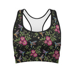 Wild Flowers And Hummingbird Print Women's Sports Bra