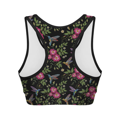Wild Flowers And Hummingbird Print Women's Sports Bra