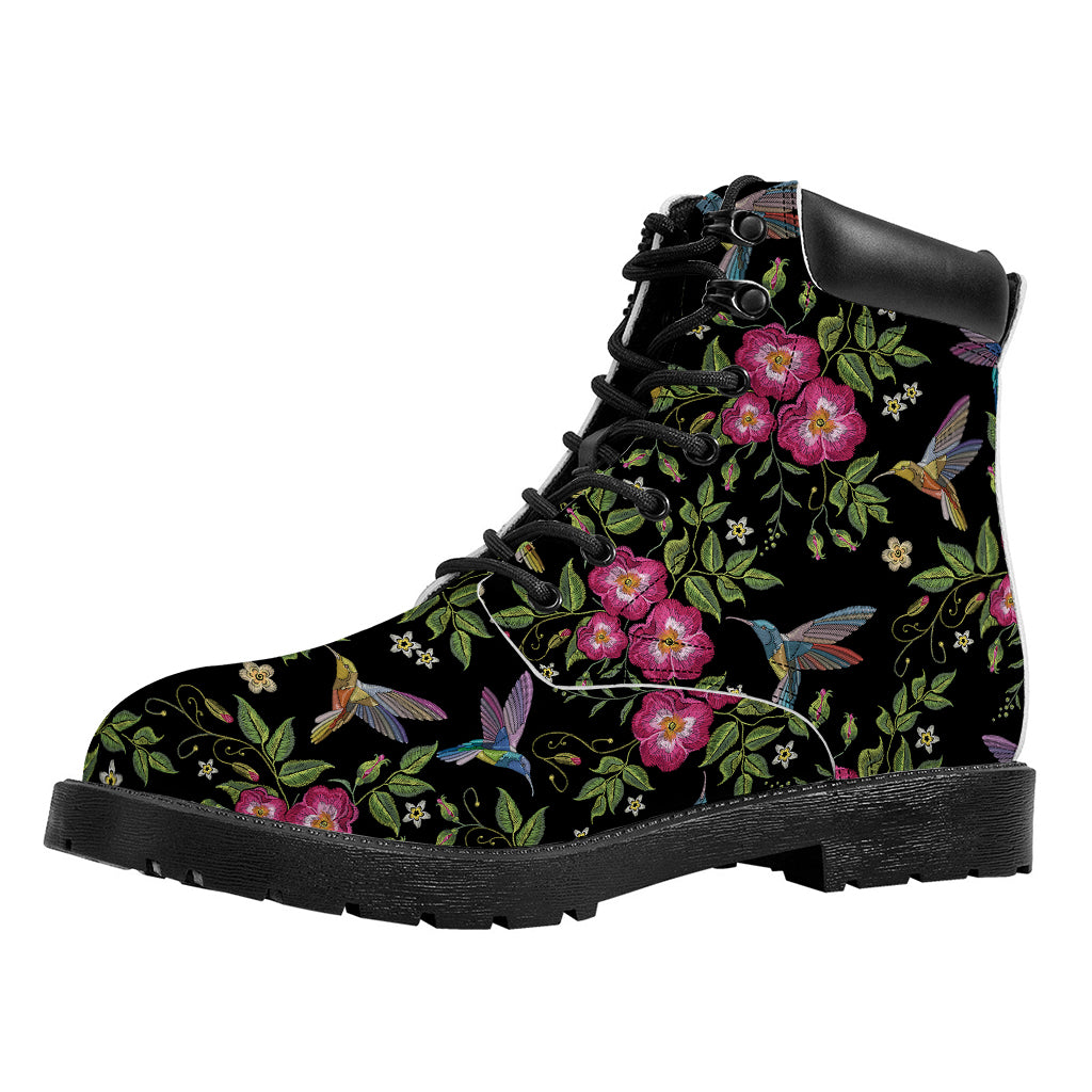 Wild Flowers And Hummingbird Print Work Boots