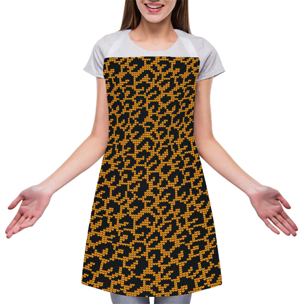 Wild Leopard Knitted Pattern Print Adjustable Apron