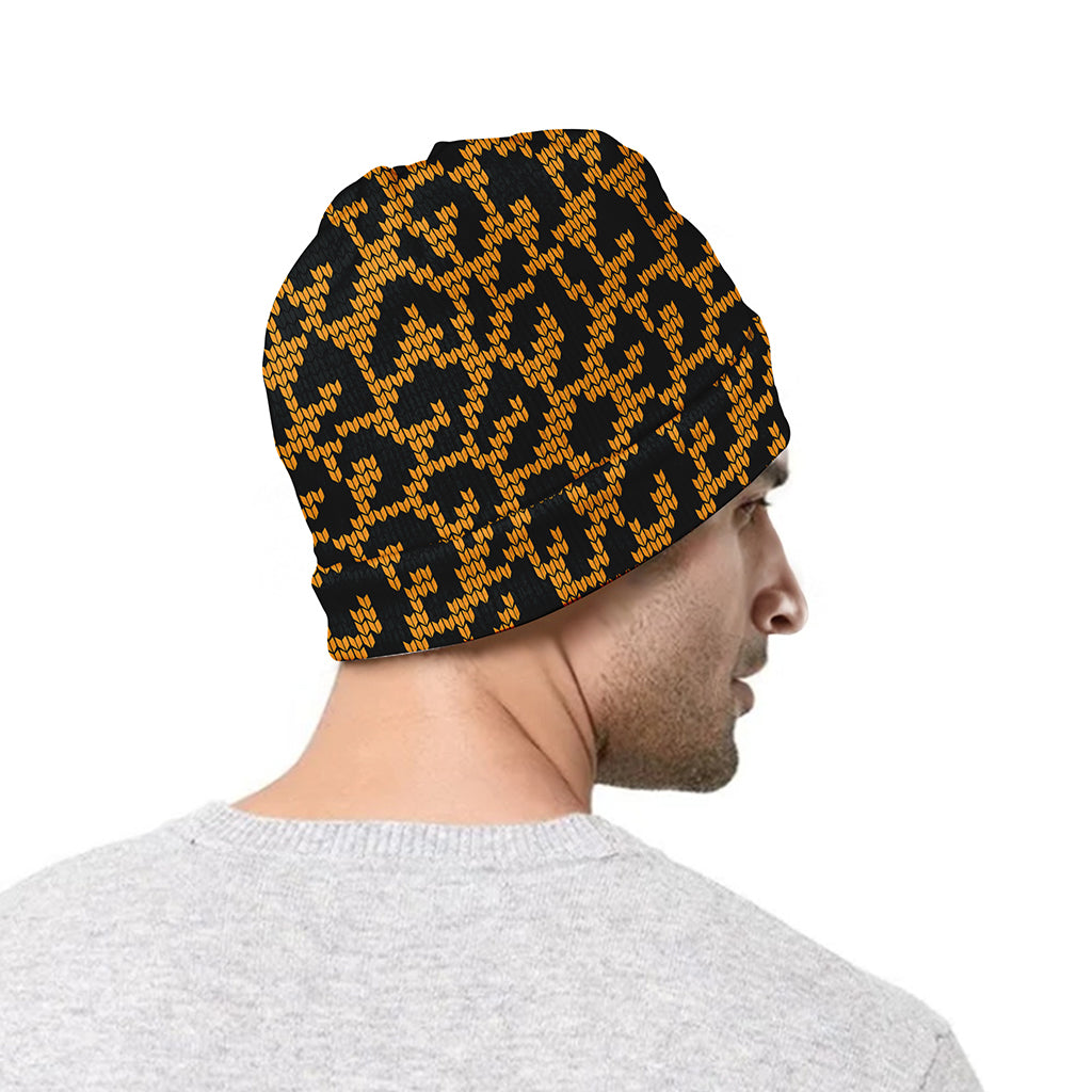 Wild Leopard Knitted Pattern Print Beanie