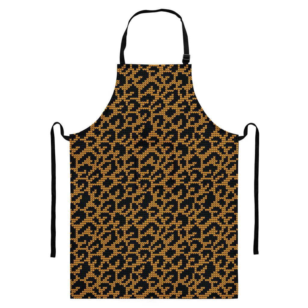 Wild Leopard Knitted Pattern Print Bib Apron With Pocket