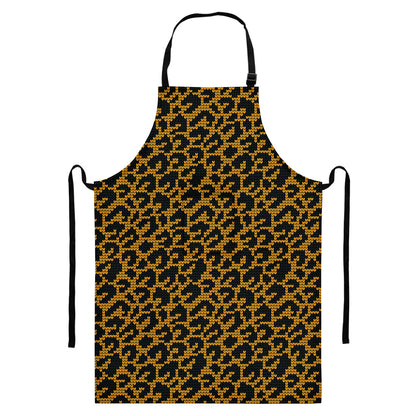 Wild Leopard Knitted Pattern Print Bib Apron With Pocket
