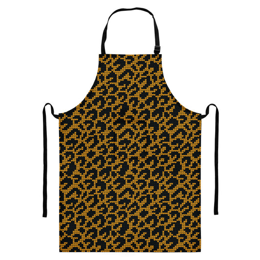 Wild Leopard Knitted Pattern Print Bib Apron With Pocket