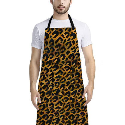 Wild Leopard Knitted Pattern Print Bib Apron With Pocket