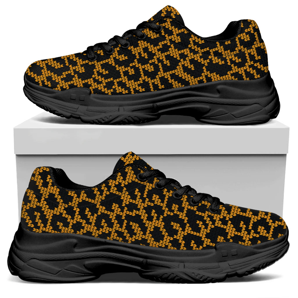 Wild Leopard Knitted Pattern Print Black Chunky Shoes