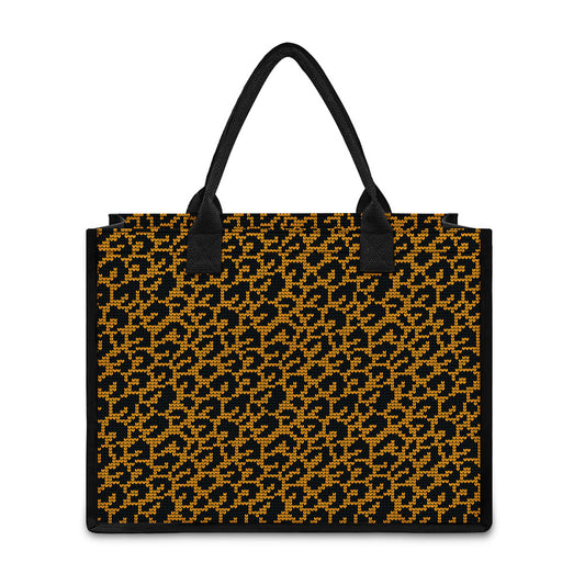 Wild Leopard Knitted Pattern Print Canvas Tote Bag