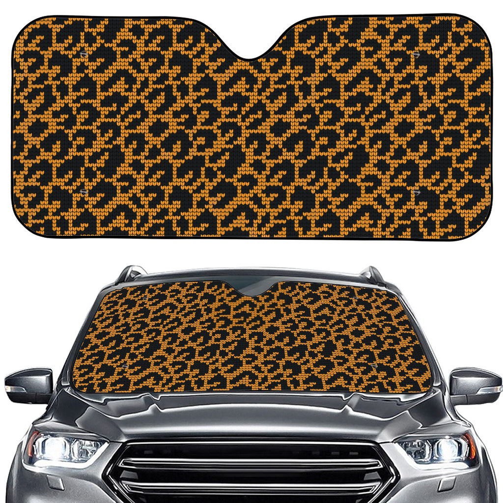 Wild Leopard Knitted Pattern Print Car Windshield Sun Shade