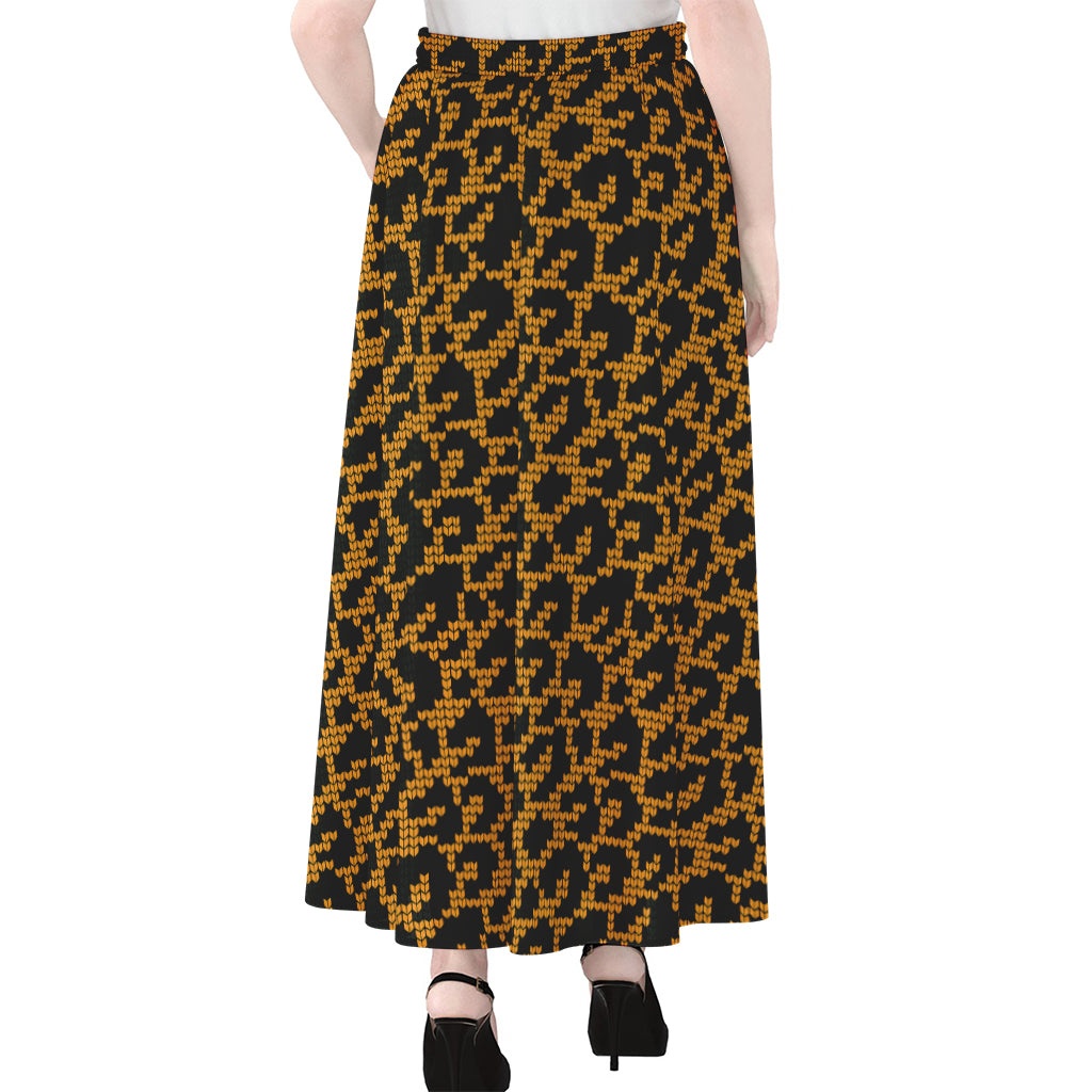 Wild Leopard Knitted Pattern Print Chiffon Maxi Skirt