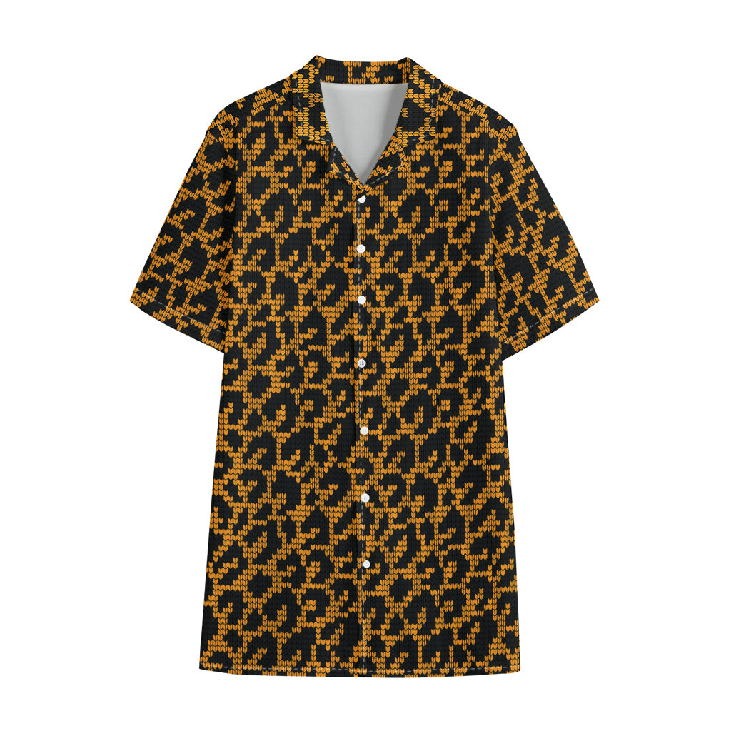 Wild Leopard Knitted Pattern Print Cotton Hawaiian Shirt