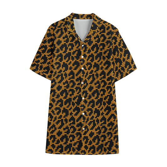 Wild Leopard Knitted Pattern Print Cotton Hawaiian Shirt