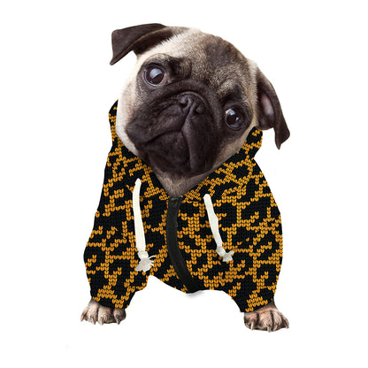 Wild Leopard Knitted Pattern Print Dog Zip Up Hoodie