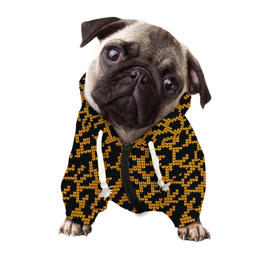 Wild Leopard Knitted Pattern Print Dog Zip Up Hoodie