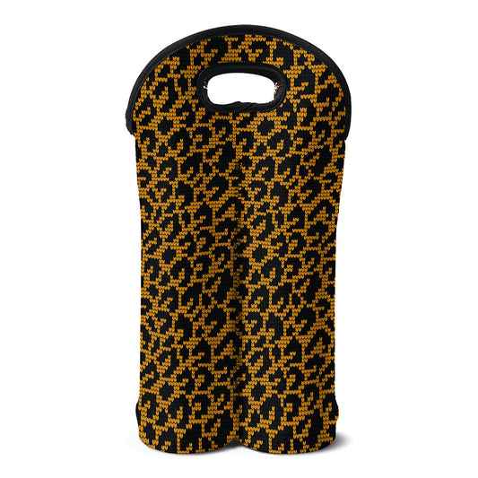 Wild Leopard Knitted Pattern Print Double Neoprene Wine Tote