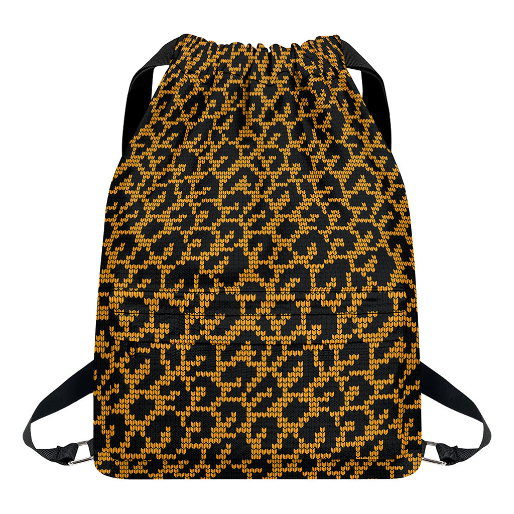 Wild Leopard Knitted Pattern Print Drawstring Backpack