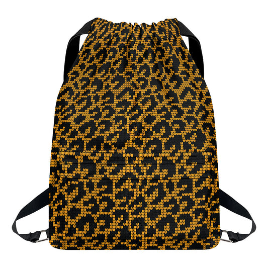 Wild Leopard Knitted Pattern Print Drawstring Backpack