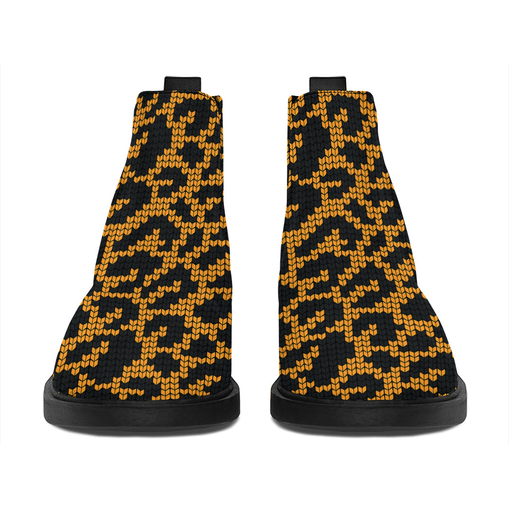 Wild Leopard Knitted Pattern Print Flat Ankle Boots