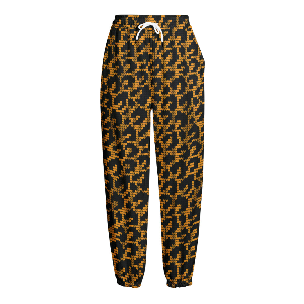 Wild Leopard Knitted Pattern Print Fleece Lined Knit Pants