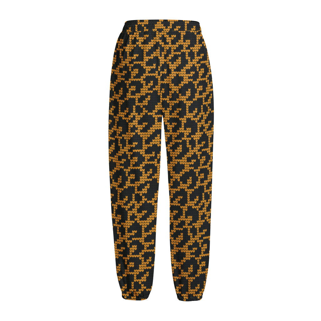Wild Leopard Knitted Pattern Print Fleece Lined Knit Pants