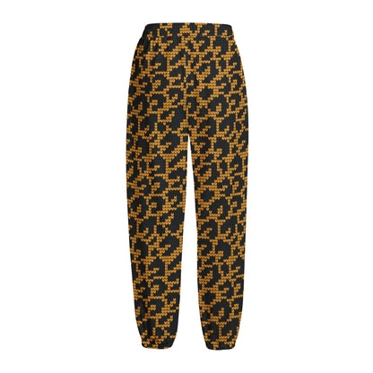 Wild Leopard Knitted Pattern Print Fleece Lined Knit Pants