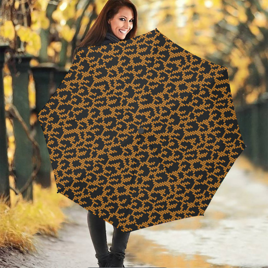 Wild Leopard Knitted Pattern Print Foldable Umbrella