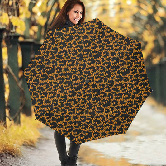 Wild Leopard Knitted Pattern Print Foldable Umbrella