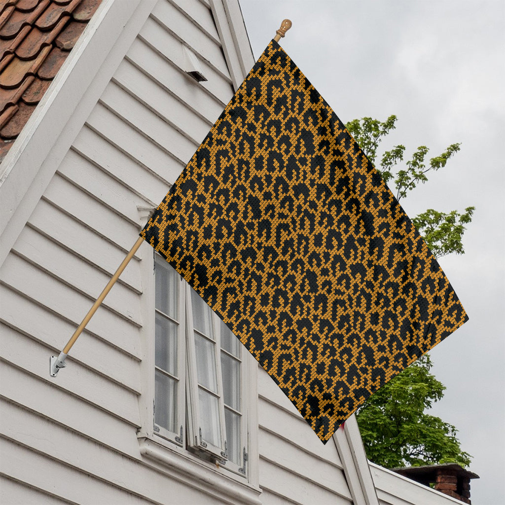 Wild Leopard Knitted Pattern Print House Flag