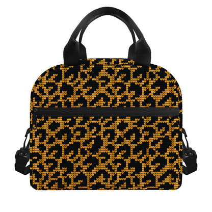 Wild Leopard Knitted Pattern Print Insulated Lunch Bag