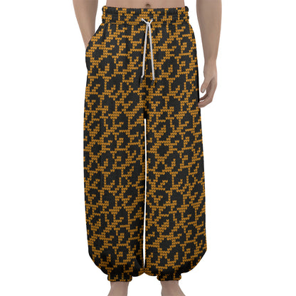 Wild Leopard Knitted Pattern Print Lantern Pants