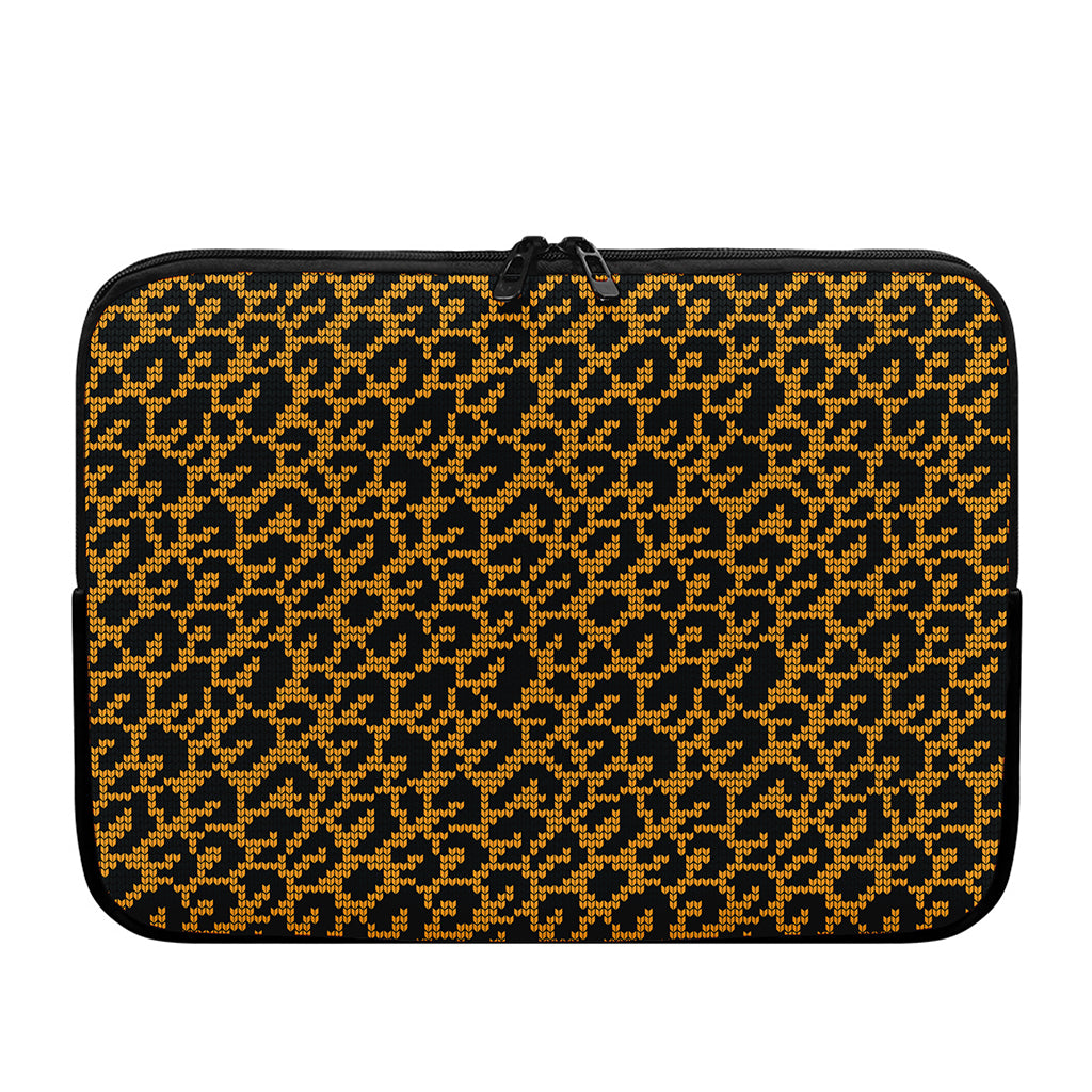 Wild Leopard Knitted Pattern Print Laptop Sleeve