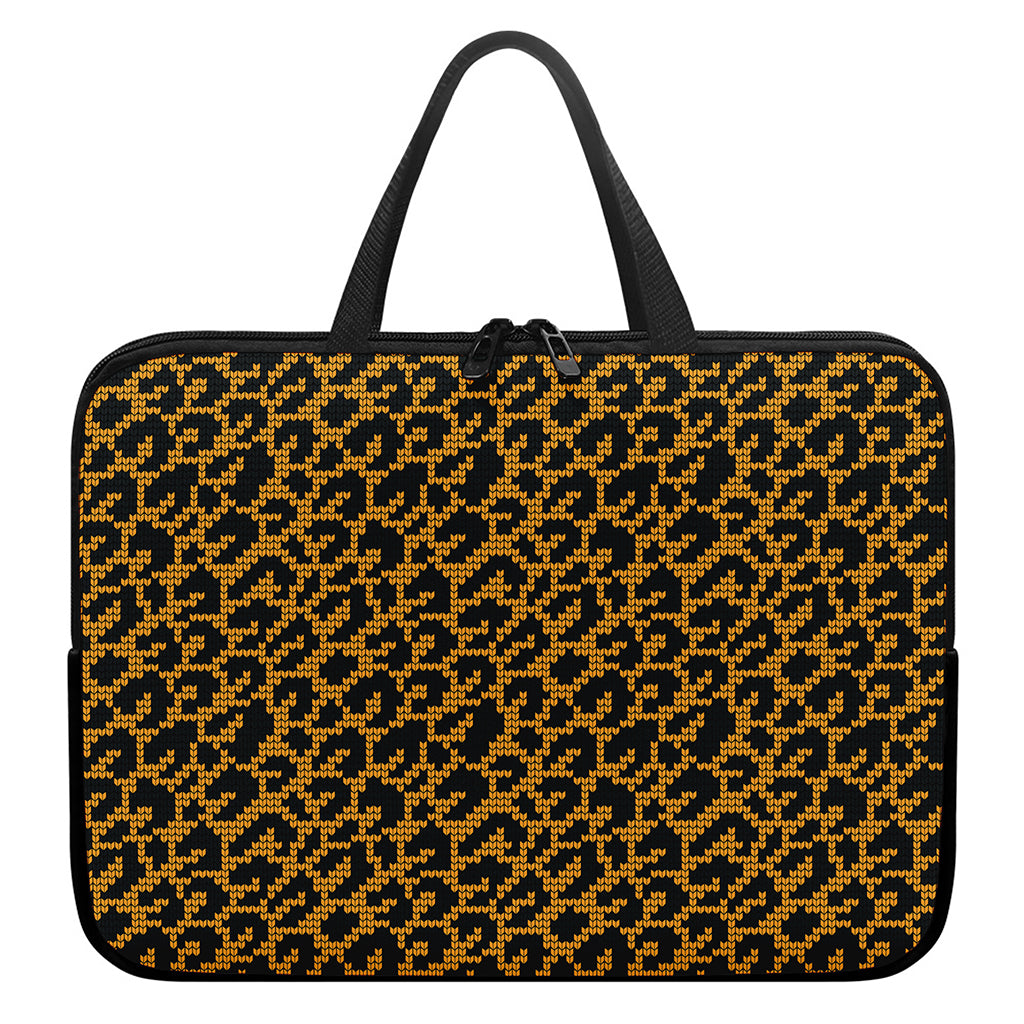 Wild Leopard Knitted Pattern Print Laptop Sleeve With Handle