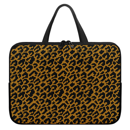 Wild Leopard Knitted Pattern Print Laptop Sleeve With Handle