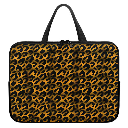 Wild Leopard Knitted Pattern Print Laptop Sleeve With Handle