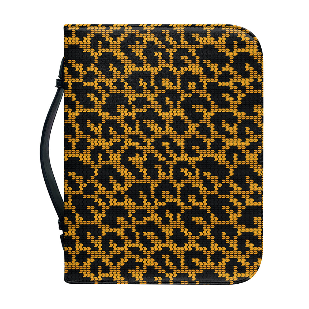 Wild Leopard Knitted Pattern Print Leather Bible Cover