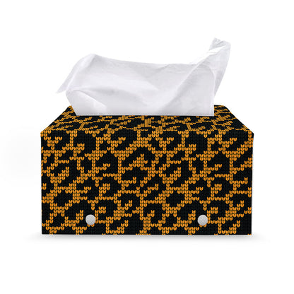 Wild Leopard Knitted Pattern Print Leather Tissue Box Cover