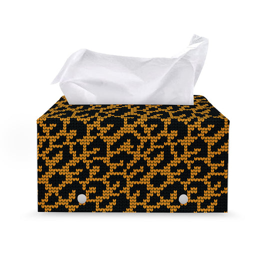 Wild Leopard Knitted Pattern Print Leather Tissue Box Cover