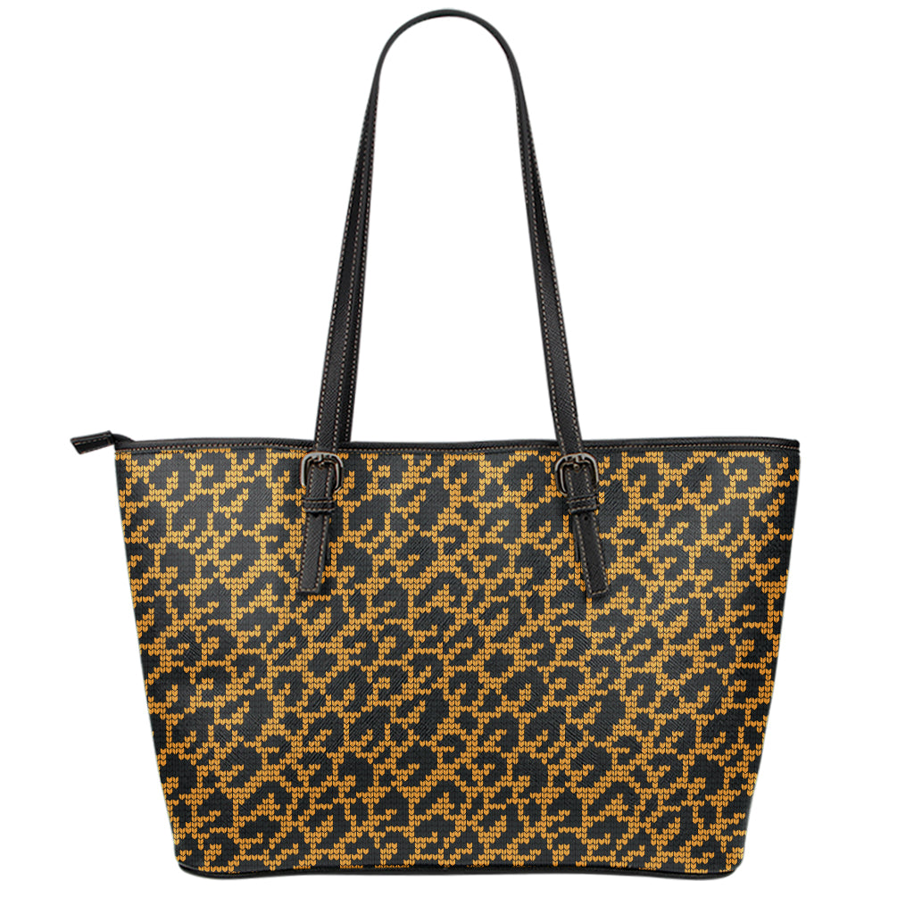 Wild Leopard Knitted Pattern Print Leather Tote Bag