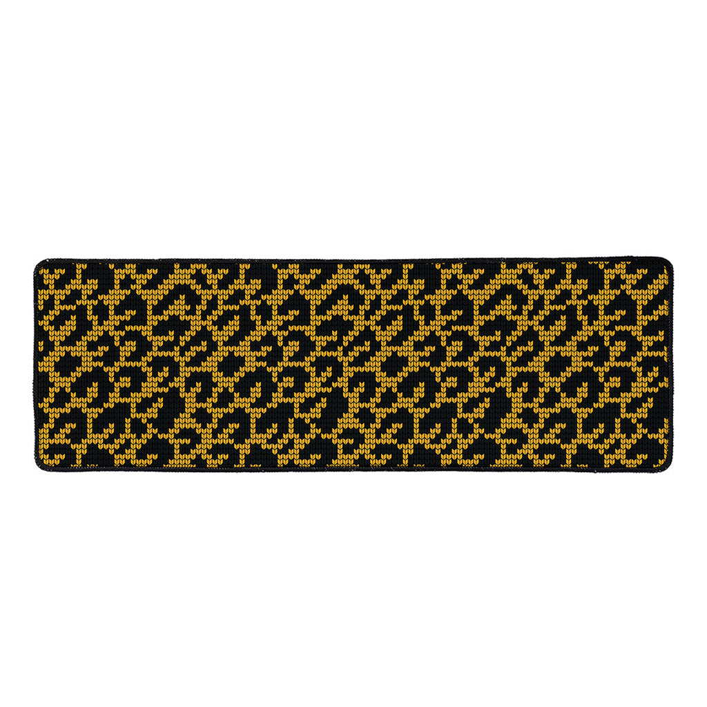Wild Leopard Knitted Pattern Print Long Kitchen Mat