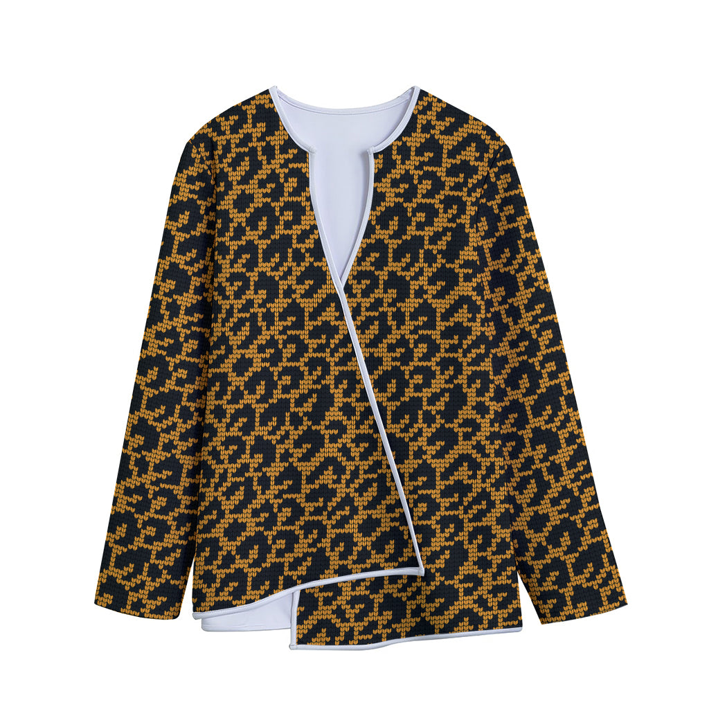 Wild Leopard Knitted Pattern Print Long Sleeve Short Coat