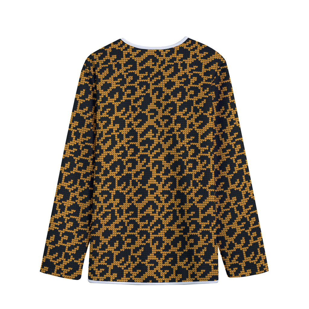 Wild Leopard Knitted Pattern Print Long Sleeve Short Coat
