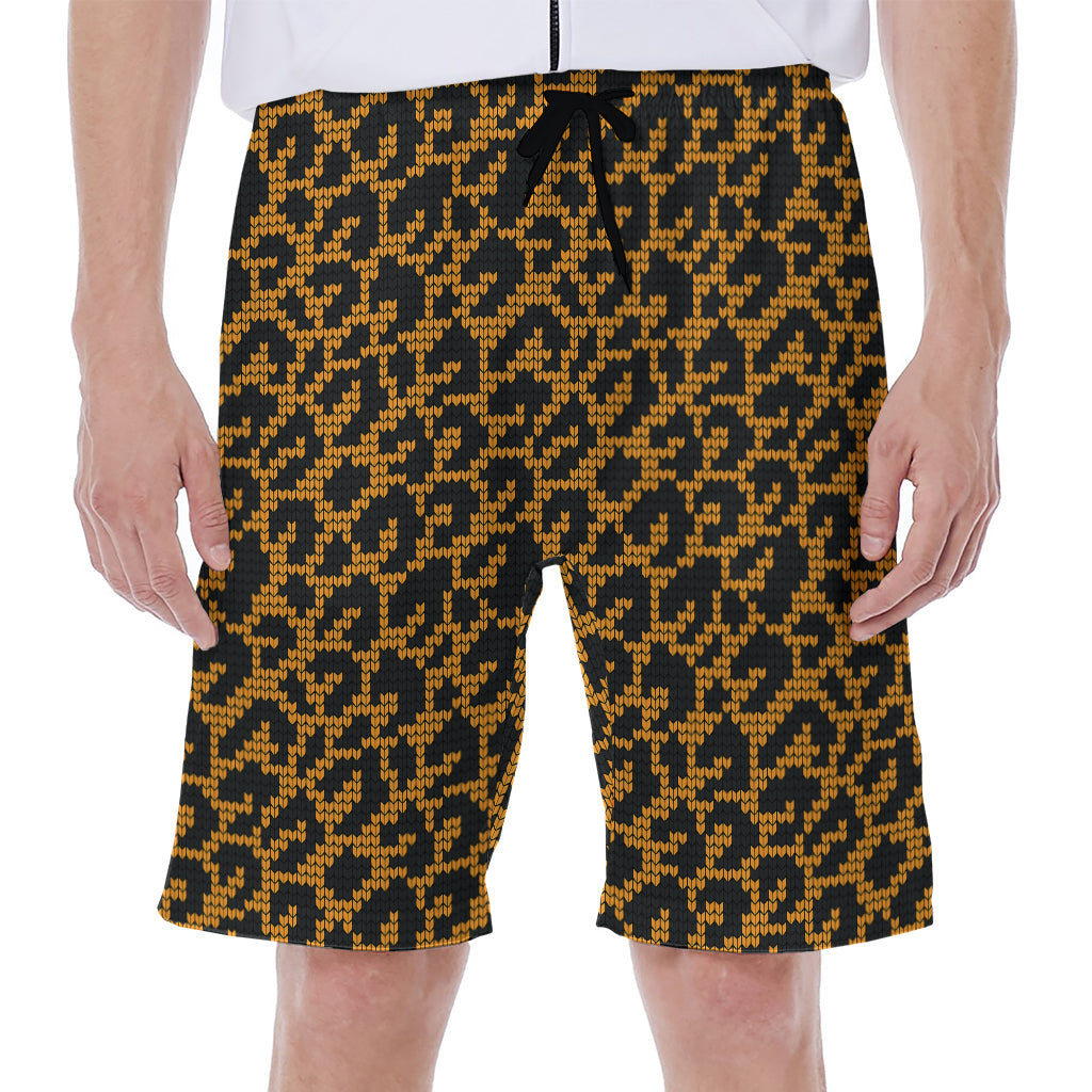 Wild Leopard Knitted Pattern Print Men's Beach Shorts