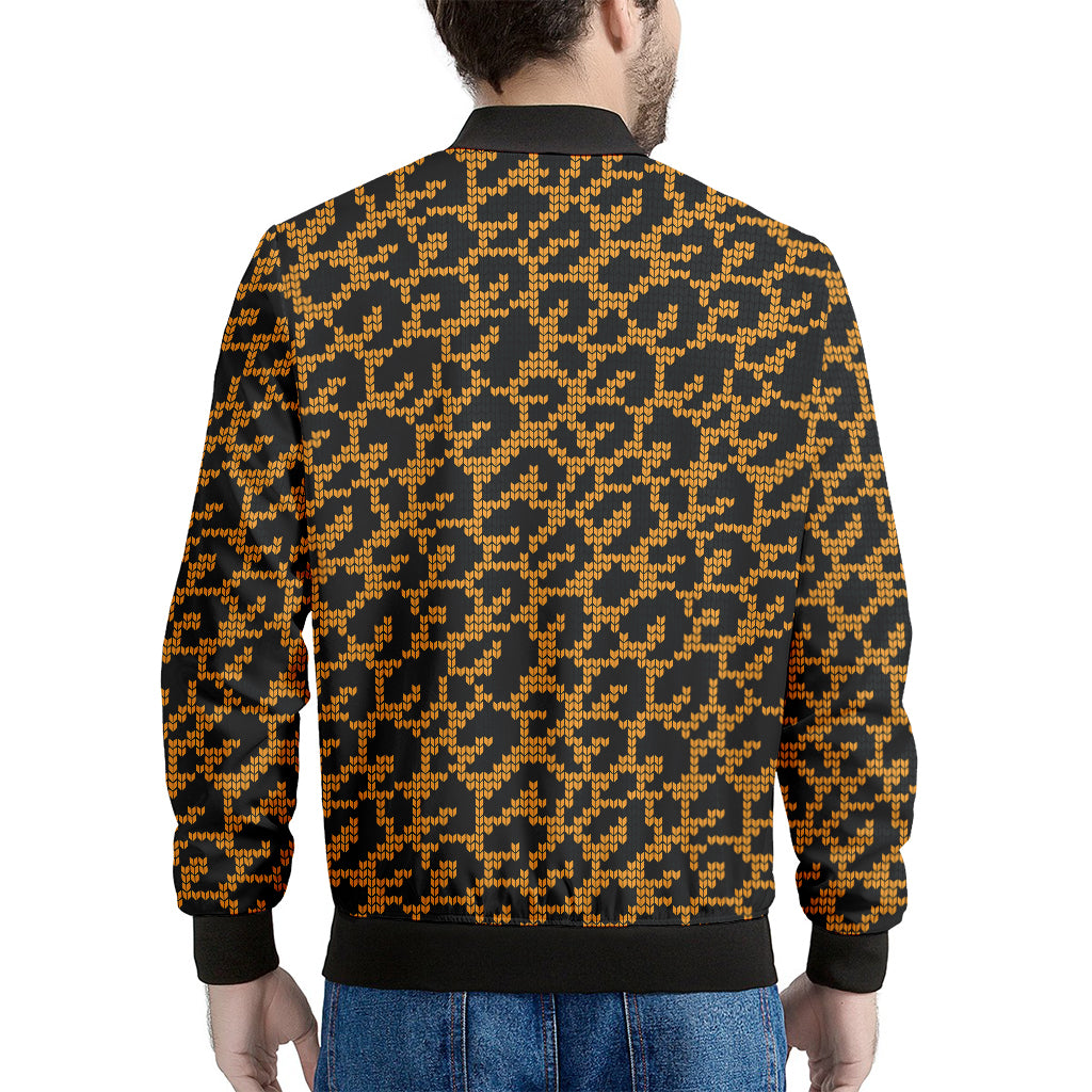 Wild Leopard Knitted Pattern Print Men's Bomber Jacket