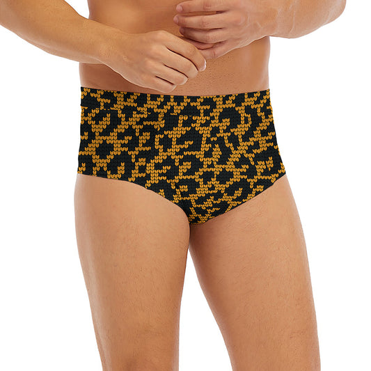 Wild Leopard Knitted Pattern Print Men's Briefs