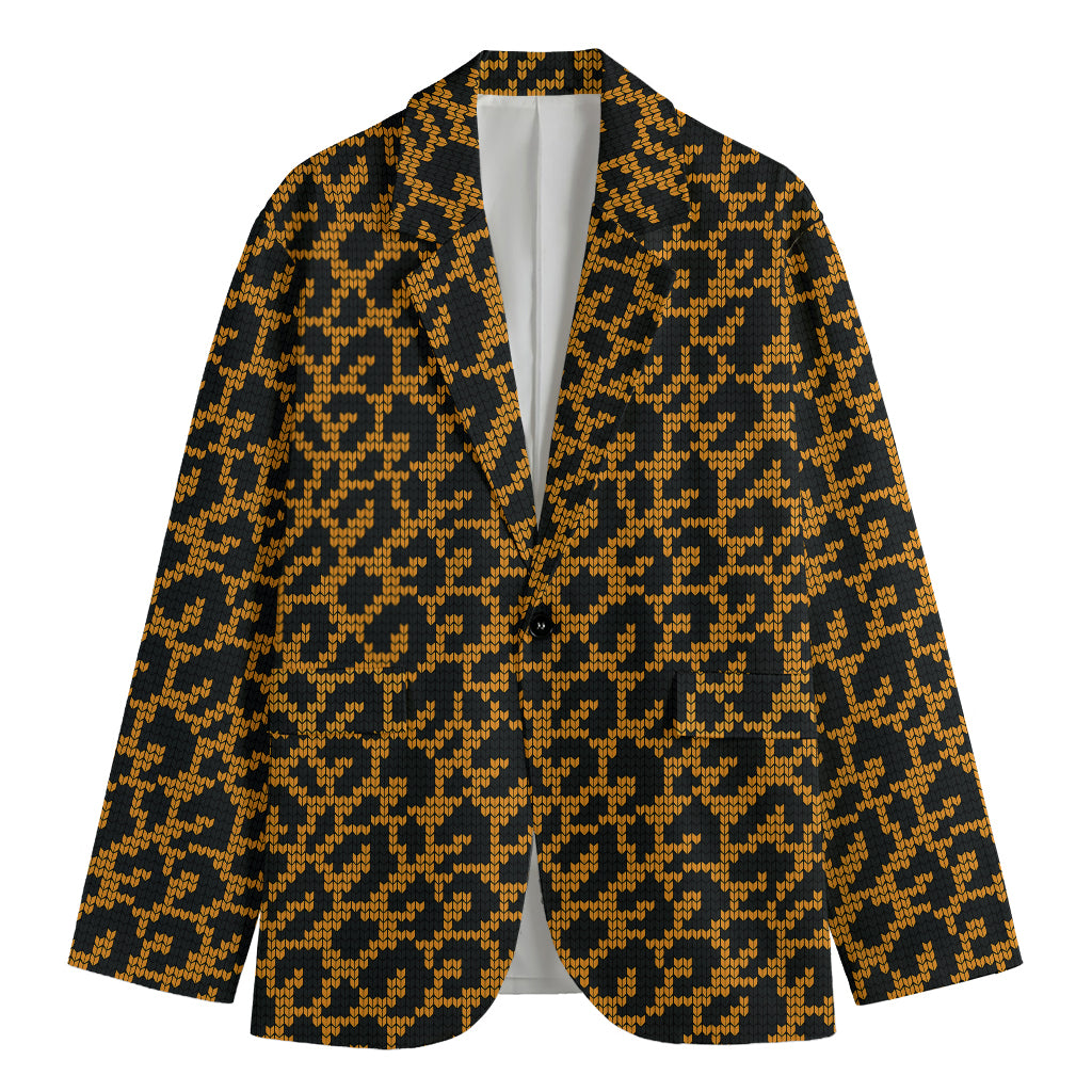 Wild Leopard Knitted Pattern Print Men's Cotton Blazer