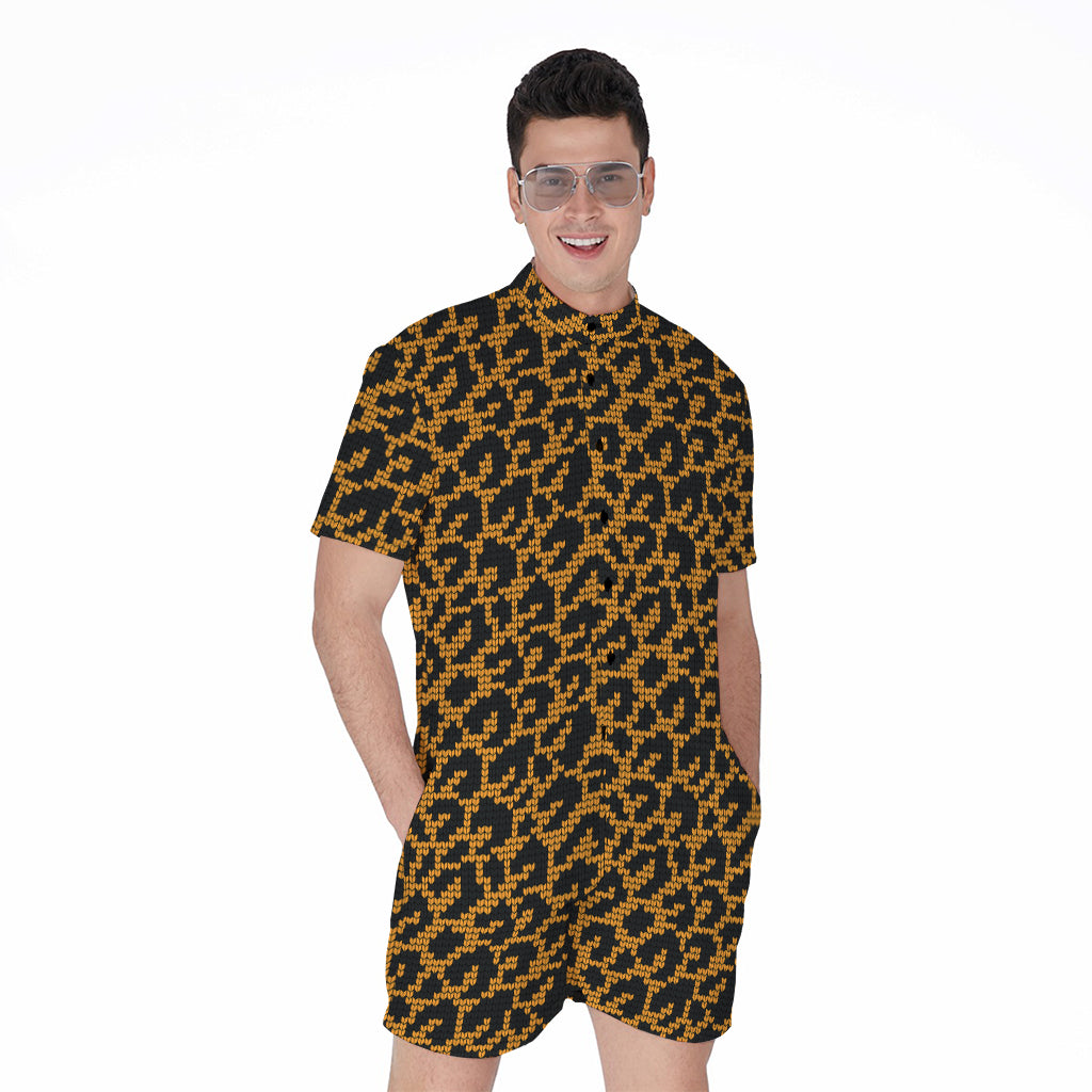 Wild Leopard Knitted Pattern Print Men's Rompers